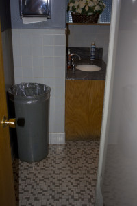 Inside the men's lavatory at Ocean Way Recording Studios, looking exactly as it did 50 years ago.